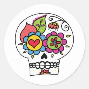 Zuckerschädel, Dia de Los Muertos Stickers, weiß Runder Aufkleber