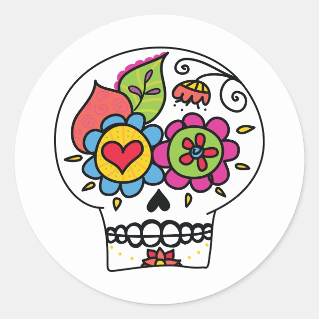 Zuckerschädel, Dia de Los Muertos Stickers, weiß Runder Aufkleber (Vorderseite)