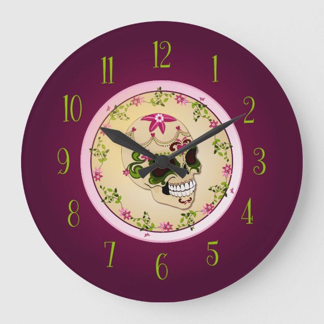 Zuckerschädel [Día de Muertos] Große Wanduhr (Vorderseite)