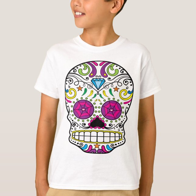 Zuckerschädel-Durchmesser-DES Los Muertos redete T-Shirt (Vorderseite)
