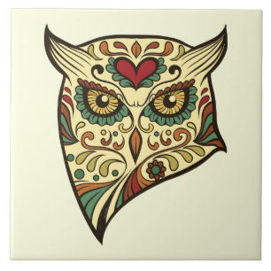 Zuckerschädel-Eule - Tätowierungs-Entwurf Fliese