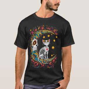 Zuckerschädel-Halloween-Kostüm Katze Dia De Los Mu T-Shirt