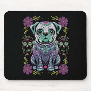 Zuckerschädel-Halloween-Tag-toter Pug Dia Los Muer Mousepad