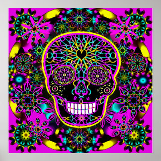 Zuckerschädel in Neon Pink Poster