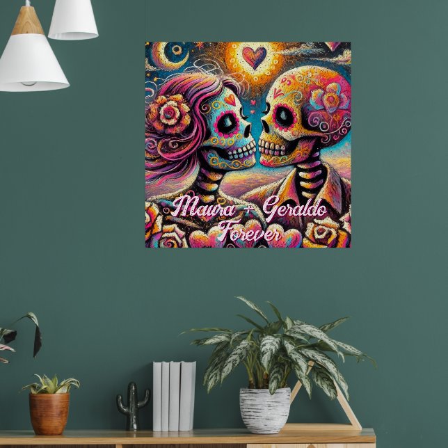 Zuckerschädel in verliebter Kreidepastell-Personal Poster (Wohnzimmer 1)