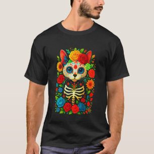 Zuckerschädel-Katze Dia de Muertos Halloween Tag d T-Shirt