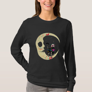 Zuckerschädel Katze Mond Dia De Los Muertos Mexika T-Shirt