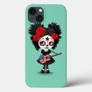 Zuckerschädel-Mädchen, das Flagge-Gitarre spielt Case-Mate iPhone Hülle