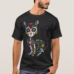 Zuckerschädel mexikanische Katze Halloween des Tot T-Shirt