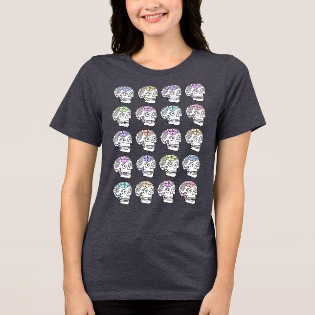 Zuckerschädel mit Blume Tri-Blend Shirt (Vorderseite)