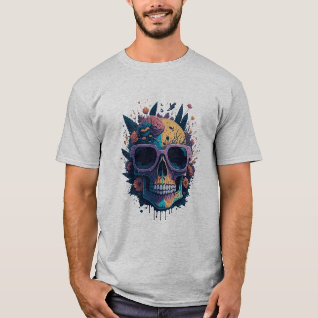 Zuckerschädel mit Brille und Blume T-Shirt (Vorderseite)