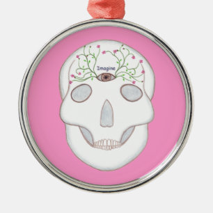 Zuckerschädel mit drittem Auge, Blume Buds Ornamen Ornament Aus Metall