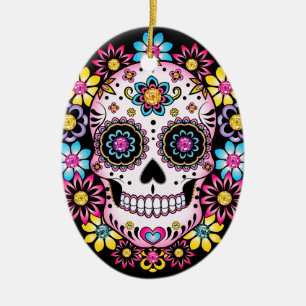 Zuckerschädel mit farbigen Blume Keramik Ornament