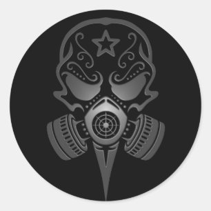 Zuckerschädel mit Gasmaske Runder Aufkleber