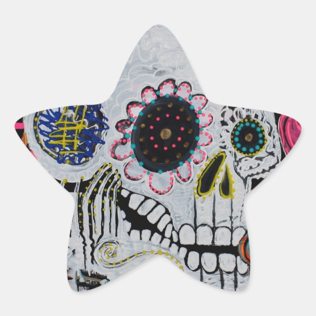 Zuckerschädel mit Rose Stern-Aufkleber (Vorderseite)