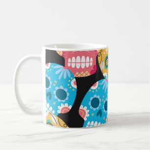 Zuckerschädel, nahtloser festlicher Hintergrund. Kaffeetasse