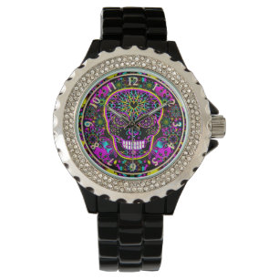 Zuckerschädel-Neon-Rosa Armbanduhr