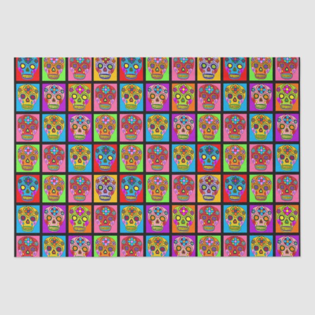 Zuckerschädel-Quadrate Seidenpapier (Vorderseite)