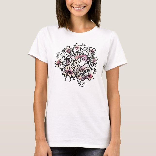 Zuckerschädel-Rebe-Blumen T-Shirt (Vorderseite)