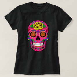 Zuckerschädel-Ringelblume Dia de Los Muertos Pink T-Shirt