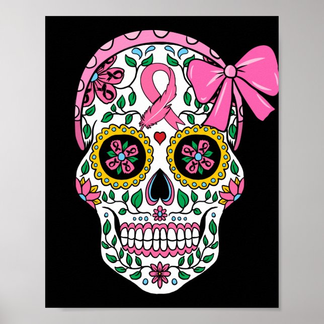Zuckerschädel Rosa Ribbon Calavera Brustkrebs Poster (Vorne)