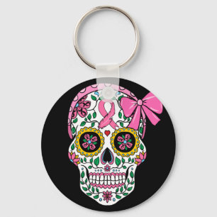Zuckerschädel Rosa Ribbon Calavera Brustkrebs Schlüsselanhänger