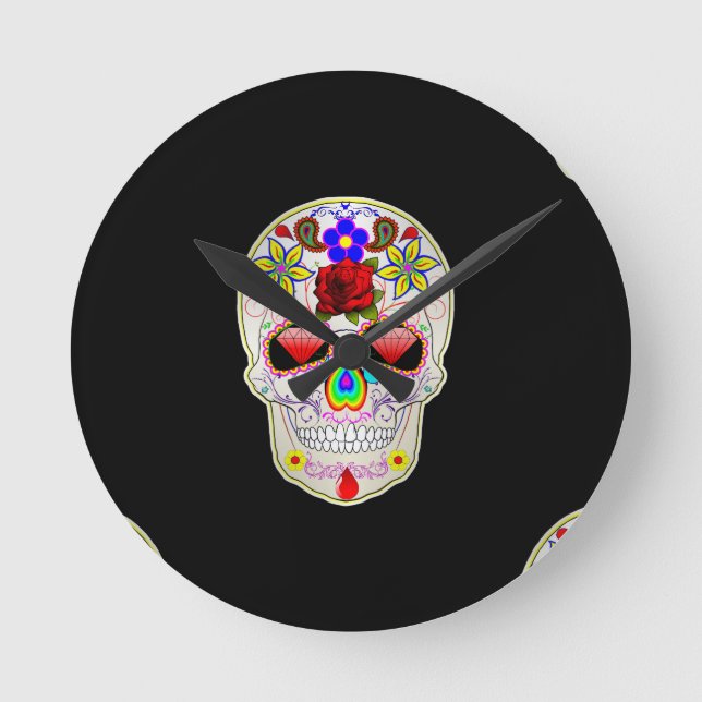Zuckerschädel Runde Wanduhr (Vorderseite)