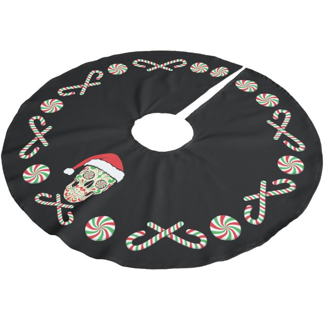 Zuckerschädel Sankt kundengerecht Polyester Weihnachtsbaumdecke (Schrägansicht)