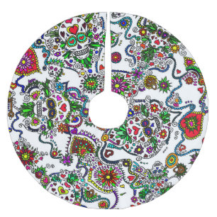 Zuckerschädel-Tag-der-Toten-Baumskirt Polyester Weihnachtsbaumdecke