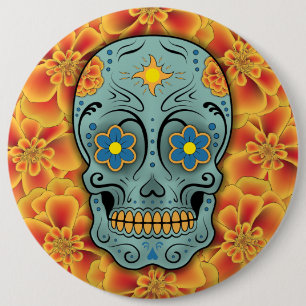 Zuckerschädel - Tag der Toten (Ringelblume) Button