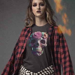 Zuckerschädel, Tag der Toten, Rosa und Grün T-Shirt