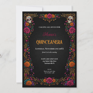 Zuckerschädel Tag der Toten Thema Quinceanera Einladung