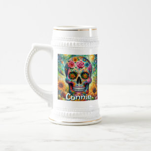 Zuckerschädel Tag des toten Blütens Personalisiert Bierglas