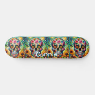 Zuckerschädel Tag des toten Blütens Personalisiert Skateboard