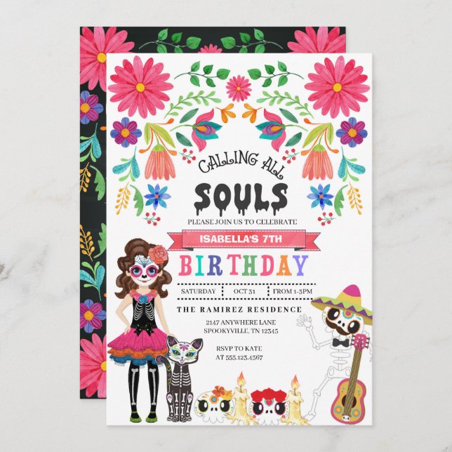 Zuckerschädel-Tag des Toten Halloween Einladung (Vorne/Hinten)