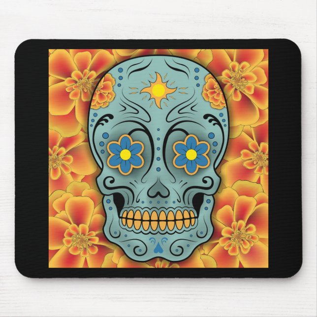 Zuckerschädel - Tag vom toten (Ringelblume) Mousepad (Vorne)