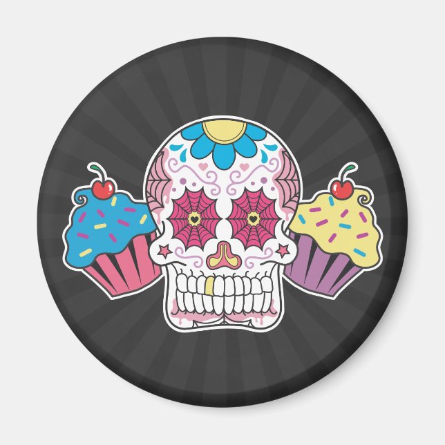 Zuckerschädel und Cupcakes Magnet (Vorne)