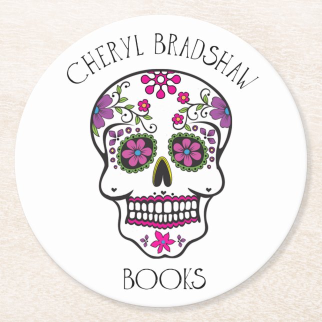 Zuckerschädel-Untersetzer Runder Pappuntersetzer (Vorderseite)