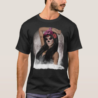 Zuckerschädel-Vision Lila Augen unter Vollmond T-Shirt