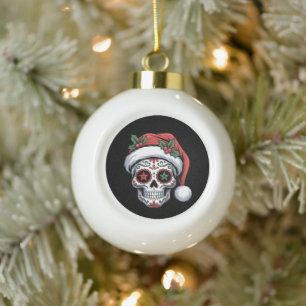 Zuckerschädel Weihnachten Santa Hut Tag der Toten Keramik Kugel-Ornament