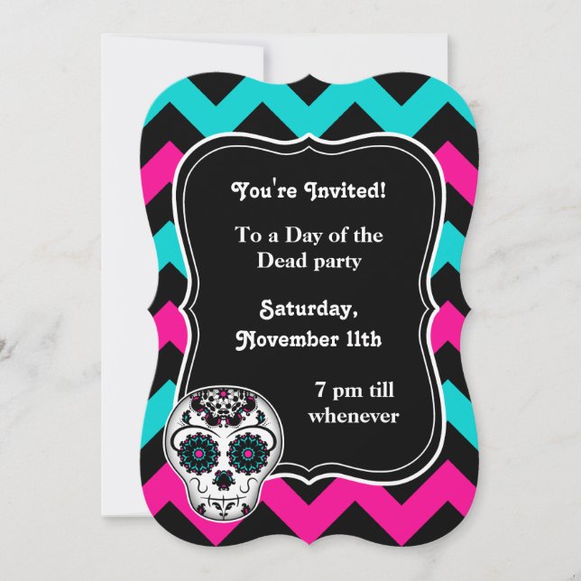 Zuckerschädel Zickzack Party Einladung (Vorderseite)
