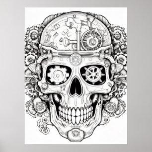 Zuckerschädelbild Schwarz + Weiß an einer Wand Poster