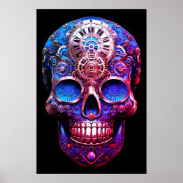 Zuckerschädelbilder Blau und Schwarz an einer Wand Poster