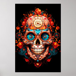 Zuckerschädelbilder mit blauäugigem Mann an der Wa Poster