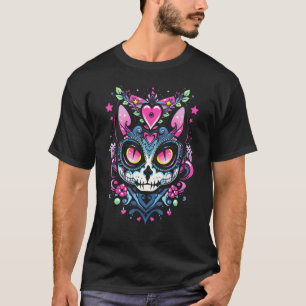 Zuckerschädelkatze Gato Tag der Toten Dia De Muert T-Shirt