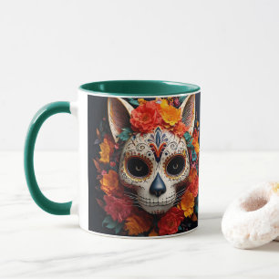 Zuckerschädelkatze mit Blume Tasse