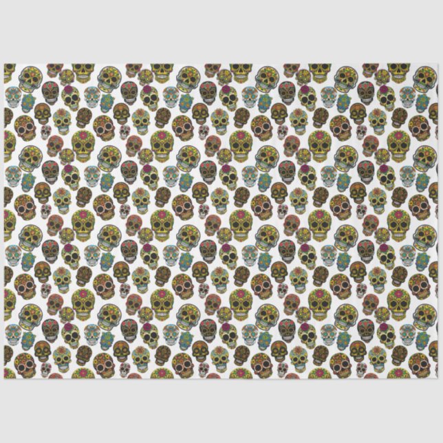 Zuckerschädelkunst - Traditionelles Muster (weiß) Seidenpapier (Vorderseite)