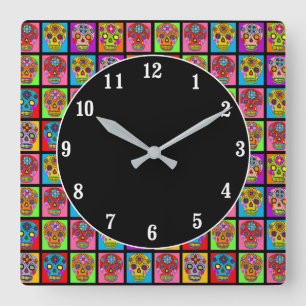 Zuckerschädelquadrate Quadratische Wanduhr