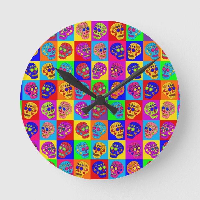 Zuckerschädelquadrate Runde Wanduhr (Vorderseite)