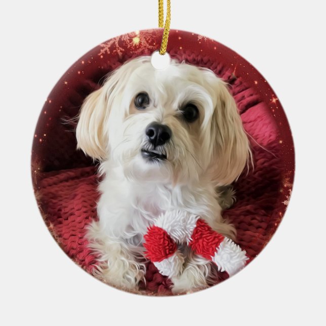 Zuckerstange Morkie Hunderunde Keramik Ornament (Vorne)